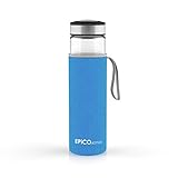 EPiCO BOTTLES Lagoon 600 ml - die Trinkflasche aus Glas mit blauer Neopren Hülle. Ideale Glasflasche zum Mitnehmen in die Schule, Uni, ins Büro oder zum Sport. 100% BPA frei und schadstofffrei.